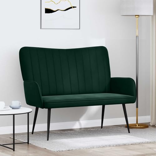 Teenpull Sofá de dos plazas de terciopelo verde oscuro 115 x 61 x 87 cm, estructura de metal, compacto para salón y dormitorio, cómodo mueble tapizado para 2 personas, interior, asiento moderno