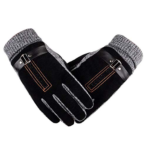 Renquen Herren Winter Winddichte Handschuhe Kalt Fäustlinge Leder Handschuhe Dickes Warm Fleece für Fahren Radfahren Gr. 85, Schwarz Cover