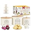Kito LIVING Canister Sets For Kitchen Counter, 3 Piece Garlic Potato Onion Keeper Kitchen Canisters for Pantry Organization and Storage Bins with Wooden Bamboo Lids (Cream)