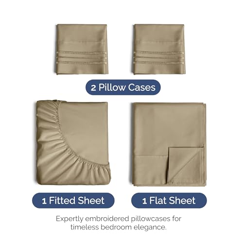 Image of King Size 4 Piece Sheet Set - Ultra Soft & Cooling Sheets - Light Caramel | Fits 8 Inch to 16 inch Mattress, Wrinkle Free & Fade Resistant with Deep Pockets, Breathable, Comfy Hotel Luxury Bedding
