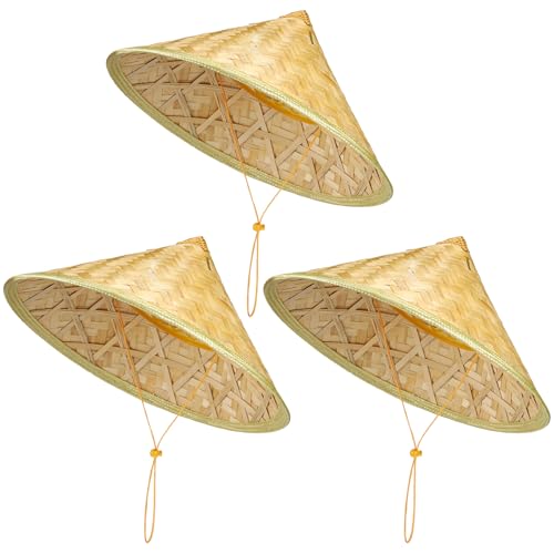 Image of Henoyso Traditional Chinese Rice Bamboo Hat Asian Straw Vietnamese Bamboo Hat for Women Men Wedding Outdoor, 16.5 Inches