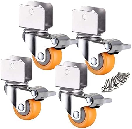 casters Swivel Caster Wheels,4 Pieces Nylon Furniture Castors,1.5 Inch Wheel U-Clamp Top Rotatable Swivel Brake Caster,Load 60kg,with Screws Heavy Duty Wheels (Color : 4brake, Size : 25mm/1in)