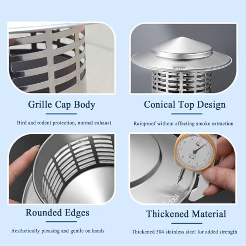 Heavy-Duty Stainless Steel Round Chimney Cap with Mesh Screen - Weatherproof Exhaust Cover for 1.6"-7.9" Fireplace & Stove Vent Pipes, Animal & Bird Protection (3 inch)