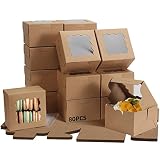 TAOUNOA 80 Pack Bakery Boxes with Window, Christmas Cookie Boxes 4x4x2.5 Inches Kraft Paper Mini Cak