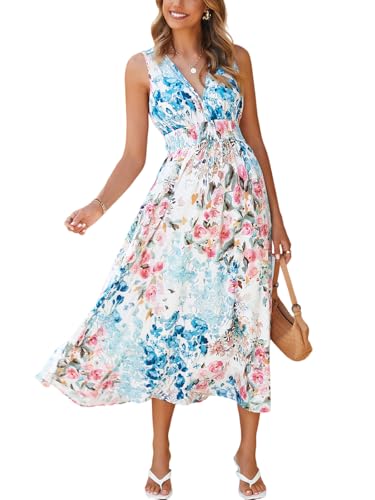 Flessibili Womens Sleeveless Floral Maxi Dress 2026 Sundresses Spring Summer Wedding Guest Pink Blue Floral Large