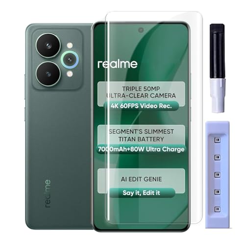 Image of FabeKee UV Premium Tempered Glass Screen Protector Guard Compatible For Realme 15 5G / Realme 15 Pro 5G (6.8 Inch, Pack of 1) Full Adhesive UV Curved Case Friendly HD Clarity