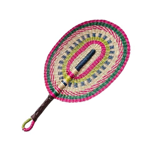 MALSSE Abanico de mano colorido africano hecho a mano tejido de hierba marina decoración colgante ventilador de mano granja hogar dormitorio decoración