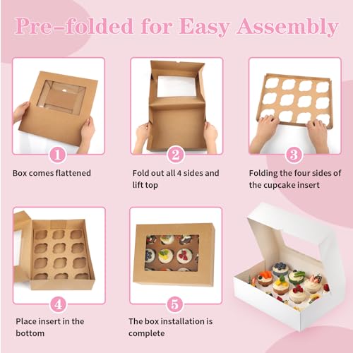 Svalor SVALOR-CUPCAKE BOXES Boxes, 2 Pack Disposable Cupcake Containers, Food Grade Cupcake Carrier 12 Count thumb #4
