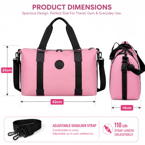 Image of Storite Travel Duffel Bag for Women & Men, Water-Resistant Nylon Weekender Bag with Adjustable Shoulder Strap, Lightweight Overnight Luggage Bag for Travel, Sports & Daily Use (Pastel Pink)