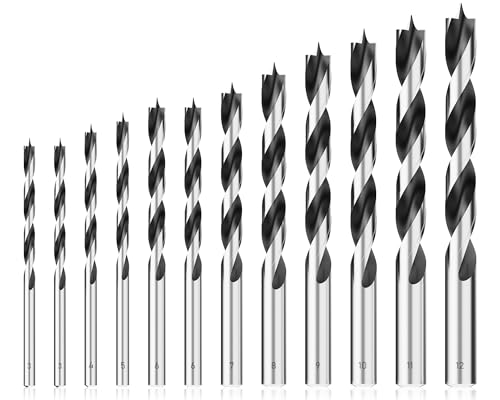 MACXCOIP Brad Point Wood Drill Bit Set 12Pcs Metric Drill Bit Set with Double Flutes Design for Carpenter Woodworking and All Types of Wood (3mm - 12mm)