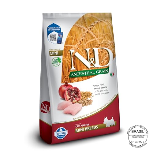 Farmina N&D Ancestral para Cães Adultos de Raças Mini e Pequenas Sabor Frango, Romã, Aveia e Cevada