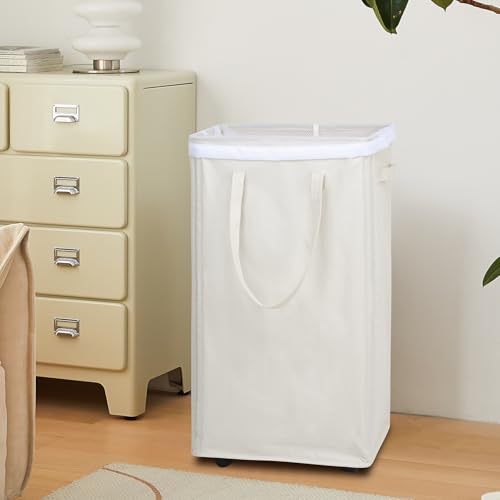 DOKEHOM 90L X-Large Laundry Basket with Removable Wash Bag on Wheels, Collapsible Rolling Laundry Hamper, Foldable Clothes Organizer, Folding Washing Bin (Beige) by DOKEHOM - Image 9