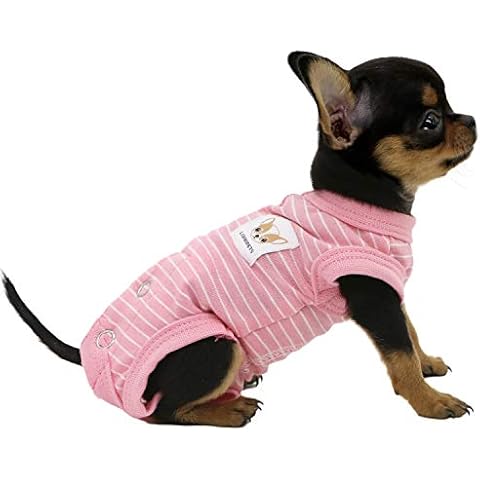 LOPHIPETS Girl Dog Shirts Recovery Suit Pajamas for Small Teacup Dog Chihuahua Yorkie Puppy Cat Clothes-Pink Strips/XS Cover