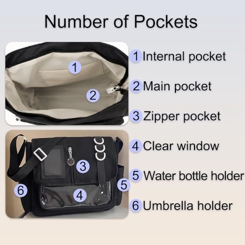 Bolso messenger negro para mujer gran capacidad miniatura 5