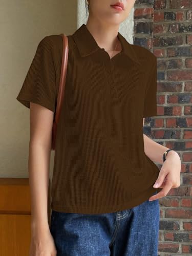 Image of Leriya Fashion Women's Summer Polo T-Shirt - Lightweight Breathable Short Sleeve Collared T-Shirt, Casual Loose Fit Everyday Top for Women
