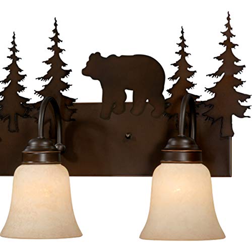 Image of 3 Light 25 Inch Rustic Burnished Bronze Bathroom Vanity Wall Light Fixture, Bear Bath Lamp, Moose Deer Lighting