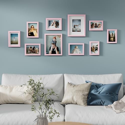 Image of Vittanly 10 Pack Picture Frames Collage Wall Decor, Gallery Frame Set for Wall Mounting or Tabletop Display, Multi Sizes Including 2pcs 8x10, 4pcs 5x7, 4pcs 4x6, Pink