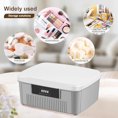 GWCYMYD 2 Schicht Abschließbare Box 4-Stelliges Zahlenschloss 25x20x10cm Abschließbare Aufbewahrungsbox mit herausnehmbarem Tablett Stapelbar Tragbare Schließbox für Zuhause Schule Medizin (1 x Grau)