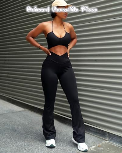 Bootcut Flare Leggings for Women Tummy Control High Waist Crossover Scrunch Butt Leggings Wide Leg Yoga Pants Black4