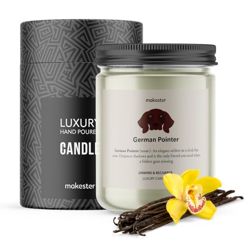 German Pointer Gifts - Luxury Soy Wax Candle - Vanilla, Jasmine, Sugared Almond - Makester, White
