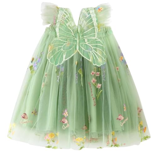ABOHU Baby Mädchen Tüll Kleid, Sommer Ärmellose Prinzessin Kleid mit Schmetterlingsflügeln, Kleinkind Mädchen Blumen Spitzenkleid für Geburtstags Hochzeit Party