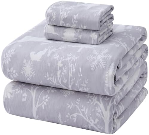 100% Cotton Flannel Sheets, Ultra Soft Cozy Warm Bed Sheets Set for All Season, 16