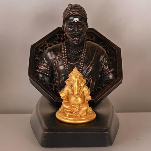 Image of KariGhar, Shivaji Rajmudra Idol Perfect for Study Table, Car Dashboard and House Warming (Ganesh Murti Colour May be Vary Golden /Saffron)