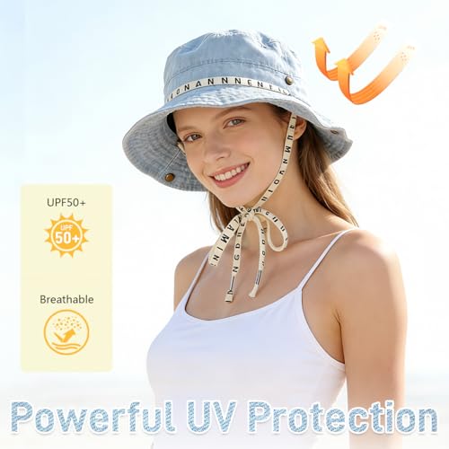 Image of SANNIDHI Sun Hats for Women Bucket Hat for Women, Wide Brim Summer UV Protection Beach Hat, Outdoor Casual Womens Hats with Chin Strap, Fashion Ladies