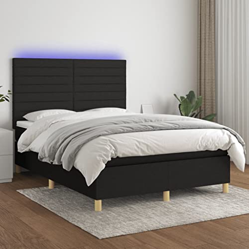 Ziaphsol Boxspringbett mit Matratze & LED, Schwarz 140x200 cm, Stoffbezug, höhenverstellbares Kopfteil, Taschenfederkernmatratze, Schlafzimmer Möbel Set