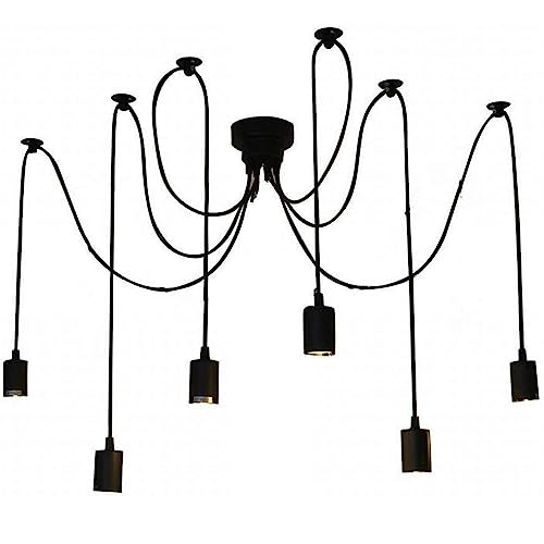 Luz de colgante vintage E27 de suspensión negra de araña de techo