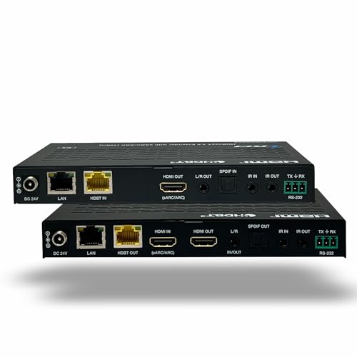 Image of OREI 4K eARC HDMI Extender Balun HDBaseT 3.0 UltraHD 4K @ 60Hz 4:4:4 Over Single CAT5e /6 /7 Cable with HDR, LAN, ARC & IR Support, RS-232 Up to 330 Ft Audio Out - Power Over Cable - LAN Out | HDBaseT, ARC HDMI Extender - HDR10+, Dolby Vision, USB KVM, HDMI Loop Out, SPDIF /LR Audio, PoC