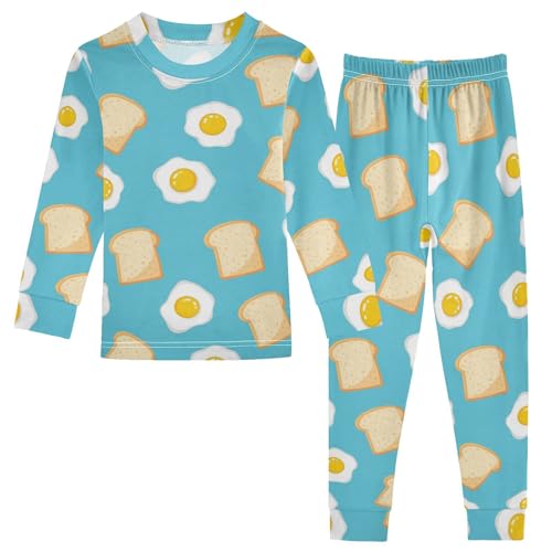Pajama Sets Long Sleeve Toast and Eggs Pattern Soft Comfy Sleepwear 2 Piece PJS 3-8T