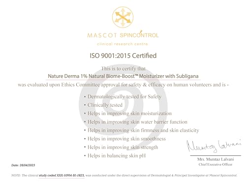 Image of 1% Natural Biome-Boost Moisturizer with Subligana | Helps Reduce Acne and Blemishes| For Soothed, Strengthened Skin | 50ml | Dermatologically Tested