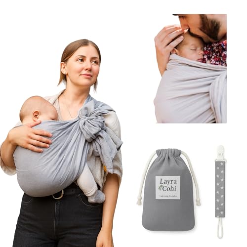 Layra Cohi ® Fular Portabebé Tipo Sling con Nudo Corredizo y Bandolera + Chupetero + Bolsa - Comodidad y Seguridad para tu Bebe - Fácil de usar - Baby Carrier - Certificado OEKO TEX Layra Cohi ® Fular Portabebé Tipo Sling con Nudo Corredizo y Bandolera + Chupetero + Bolsa - Comodidad y Seguridad para tu Bebe - Fácil de usar - Baby Carrier - Certificado OEKO TEX