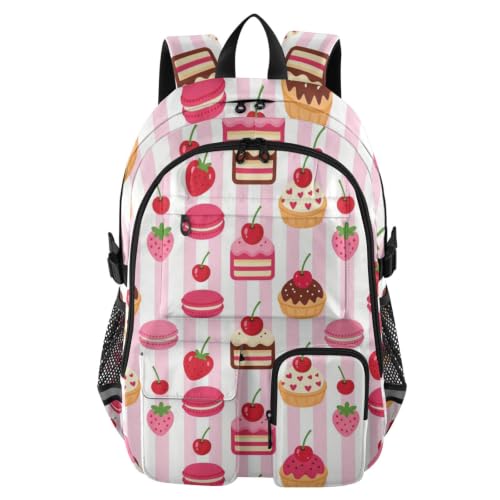 Mochilas de viaje para laptop escolares universitarias con estampado de rayas rosas y frutas francesas