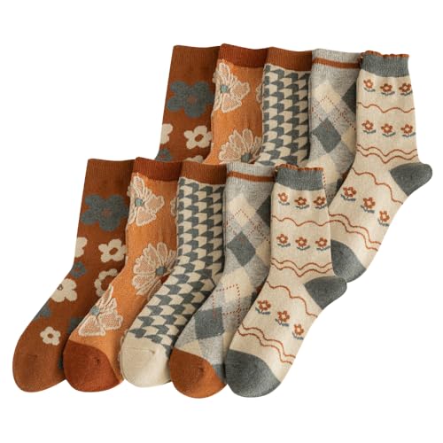 Image of Wool Socks for Women Thick Knit Vintage Cute Floral Crew Socks | Soft and Breathable, Cute Floral Design