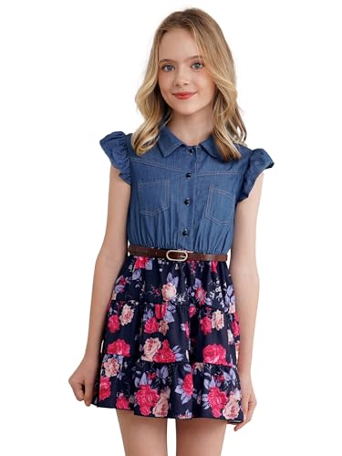 ACSUSS Kids Girls Ruffle Short Sleeve Summer Casual Dress Denim Tops Jean Dress Birthday Beach Party Dresses Gown2