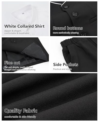 LOLANTA Boys 4-Piece Formal Suit, Wedding Ring Bearer Outfit Vest Suit Pants with White Dress Shirt and Tie for 3-14 Years4