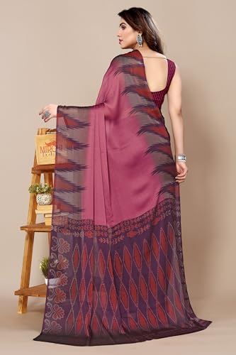 Image of MIRCHI FASHION Saree for Woman Chiffon Georgette Polka Dot Border | Plain Lightweight Women's Sari with Printed Pallu and Blouse Piece
