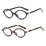 ROKZELT 2 Pezzi Occhiali Luce Blu Ovali Donna Uomo, Retrò Montature per occhiali, Montatura Occhiali da Vista Occhi di Gatto Piccoli Y2K Anti Affaticamento per Computer Gioco Lettura