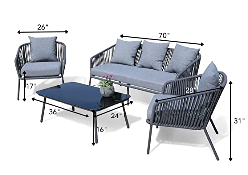 Image of DEVOKO 5 Seater Sofa Outdoor Indoor Conversation Patio Garden Rope Furniture Set with Cushion and Center Table for Garden /Balcony /Poolside.(Grey Color)