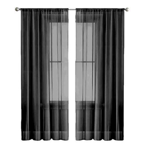 Cortinas largas para salón y dormitorio que filtran la luz en color negro 2