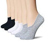 BERING No Show Socks Womens 6 Pairs Non Slip Low Cut Ankle Footies Flats Sneakers Loafers, Size 6-9, Black/White/Grey