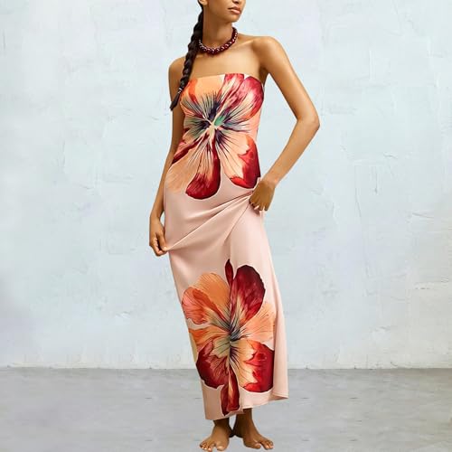 Image of Women Y2k Strapless Maxi Dress Summer Backless Floral Long Tube Dress Off Shoulder Cocktail Party Dress