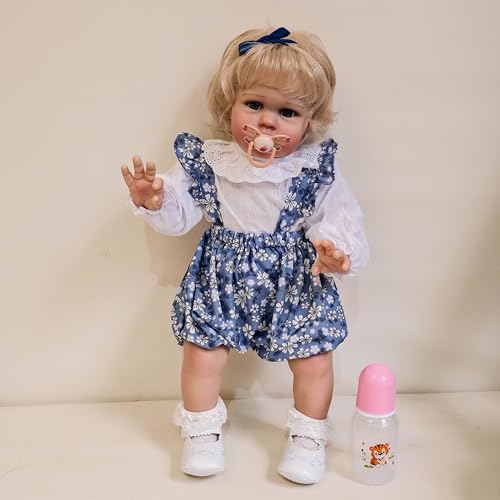 RXDOLL Realistische Reborn Kleinkind-Mädchen-Tuch-Körper-Babypuppen, 61 cm, lebensechte Babypuppen, die aus echtem weichem Silikon, Reborn-Kleinkind-Puppe mit blondem Haar für Kinder ab 3 Jahren – Bild 3