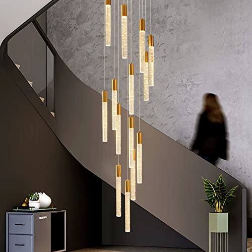 Kerhene 118" High 14-Lights Foyer Chandeliers For High Ceilings, Gold Led Modern Crystal Chandeliers For Entryway, 84W Led Dimmable Raindrop Chandelier, Staircase Lights (Light Bulb Included) #TOP6