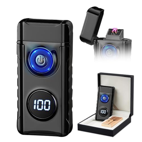 SKRFIRE Accendino elettrico ricaricabile al plasma per candele, torcia elettronica ad arco di tipo C, antivento, portatile, in metallo, con display a LED per campeggio, escursionismo, barbecue (nero)