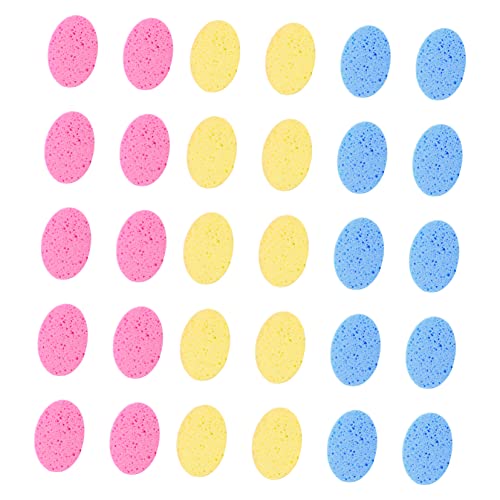 MUCKLILY 30Pcs Round Makeup Cleansing Sponges Exfoliating Face Sponges for Easy Skin Cleansing for Makeup Removal Travel Friendly Soft Cellulose Design Skin Tone