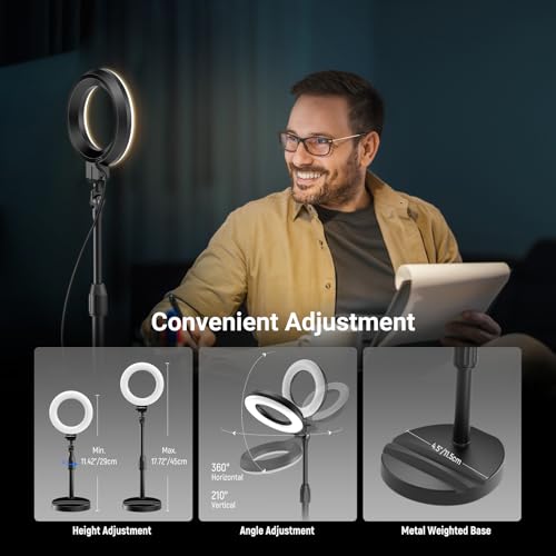 Image of NEEWER Basics 5 inch LED Desktop Ring Light with Stand, Monitor Clamp, 10W, Compatible with iPhone Desk Computer Laptop Webcam Phone for Selfie Makeup Recording Zoom Video Conference Lighting, Black BR60