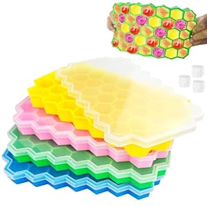4 Pezzi Stampo Cubetti di Ghiaccio con Coperchio, 37 griglie Stampo Silicone Cubetti Ghiaccio, Salvaspazio e Impilabili Vaschette Ghiaccio, BPA Free, per Cocktail, Frutta, Gelati